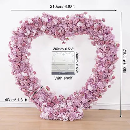Luxury Red Rose Floral Arrangement Cloth Base Heart-Shaped Frame Arch Wedding Backdrop Decor Window Display Props A8869