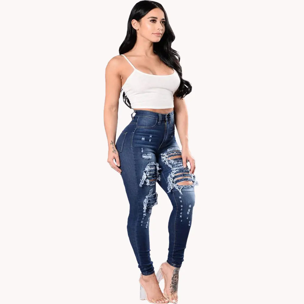 Women's Ripped Jeans Distressed Denim Pants Embroidered Tall Girl Stretch Skinny Hole Boyfriend Mexico Brazil Style