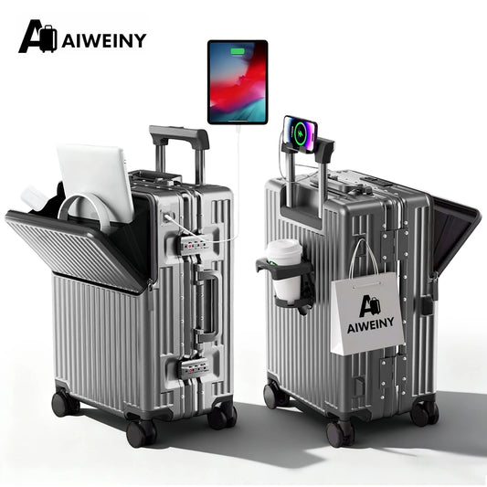 AIWEINY Lightweight Aluminum Frame，PC Hard Shell Suitcase, 360° Silent Wheels ,TSA Lock, 20/24/27 Inch Carry On Checked Luggage