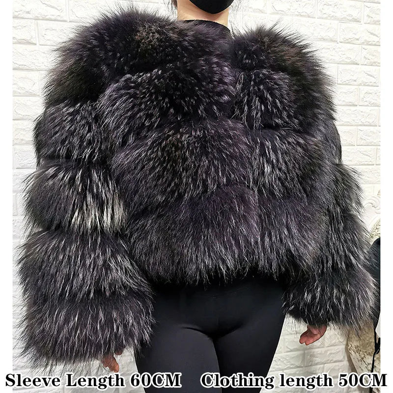 Plus Size Tops Brown Fur Maomaokong Obese Women's Outerwear Natural Raccoon Real Fur Coat Winter Jacket Female Clothing 4xl