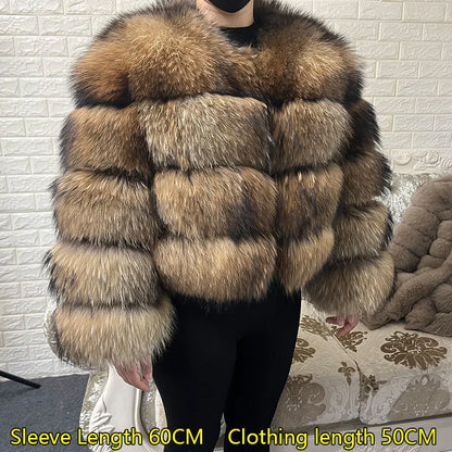 Plus Size Tops Brown Fur Maomaokong Obese Women's Outerwear Natural Raccoon Real Fur Coat Winter Jacket Female Clothing 4xl