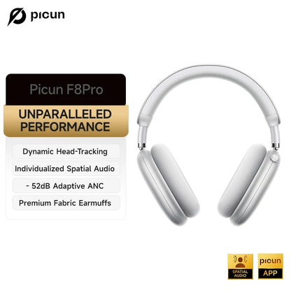 Picun F8 Pro ANC Wireless Headphones 3D Spatial Audio Head Tracking -52dB ANC HIFI Bluetooth Headset ENC HD Mic Low-Latency APP