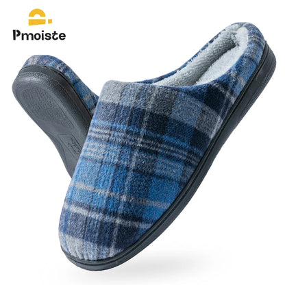 Pmoiste Soft Felt Plaid House Slippers Men Comfortable Warm Memory Foam Cushion Designer Living Room Shoes Slip-on Winter Indoor
