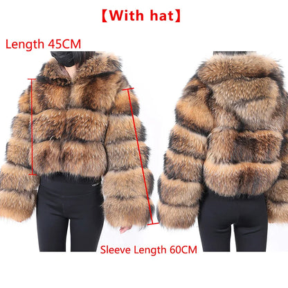 Plus Size Tops Brown Fur Maomaokong Obese Women's Outerwear Natural Raccoon Real Fur Coat Winter Jacket Female Clothing 4xl