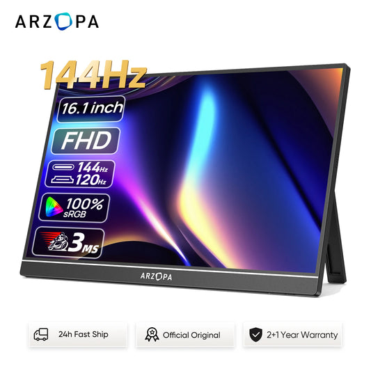 New ARZOPA 16.1'' 144hz 1080P 100% sRGB FHD Portable Gaming Monitor HDR Second Screen for Switch, Xbox,PS5,Laptop,PC,Mac Z1FC