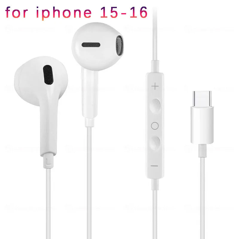 Type c Wired Earphones Cable Earbuds for Apple Lightning Headphones for Iphone 5 6 8 7 Plus X XS MAX XR 10 11 12 13 14 Pro 15 16