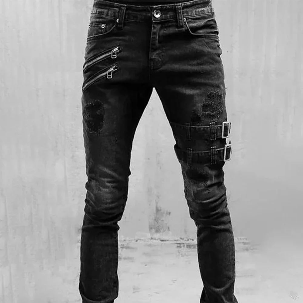 2023 Plus Size Straight Jeans Man Pants Spring Summer Boyfriend Jeans Streetwear Skinny Zips 3 Colors Cacual Long Denim Trousers