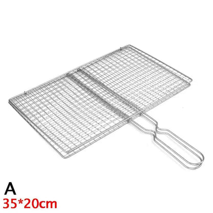 M/L Barbecue Grilling Basket Grill BBQ Net Steak Meat Fish Net Vegetable Silver Iron Mesh Clamp Barbecue Grilling Basket Grill