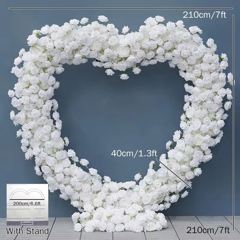 Luxury Red Rose Floral Arrangement Cloth Base Heart-Shaped Frame Arch Wedding Backdrop Decor Window Display Props A8869