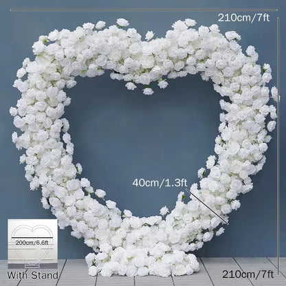 Luxury Red Rose Floral Arrangement Cloth Base Heart-Shaped Frame Arch Wedding Backdrop Decor Window Display Props A8869