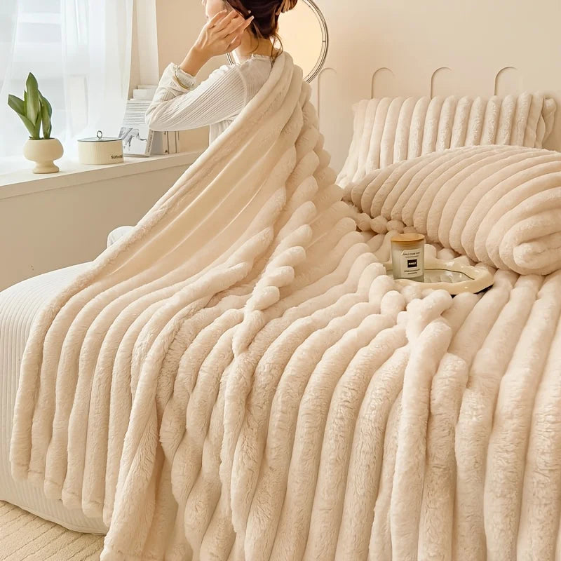 Solid Thickened Wide Striped Flannel Multifunctional Blanket, Can Be Used As Bed Sheet Cover Blanket, Sofa Blanket,nap Blanket
