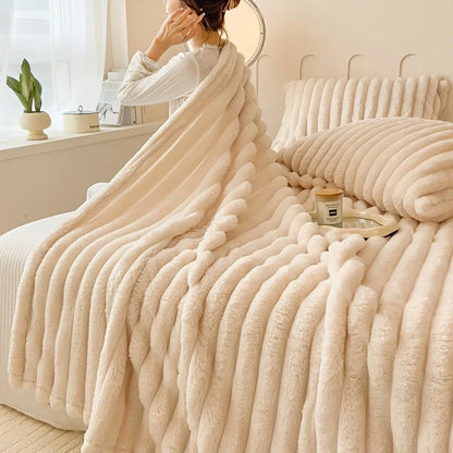 Solid Thickened Wide Striped Flannel Multifunctional Blanket, Can Be Used As Bed Sheet Cover Blanket, Sofa Blanket,nap Blanket