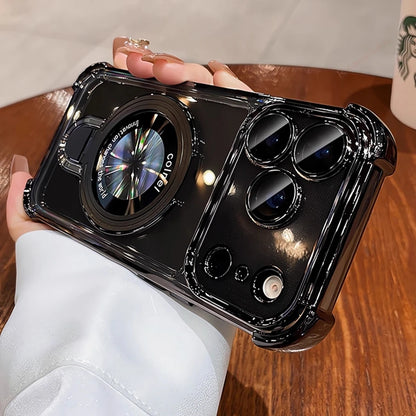 For Magsafe Wireless Charging Case For iPhone 17 Pro Max Air 14 15 Plus 13 12 16 Pro Transparent Plating Ring Holder Phone Cover