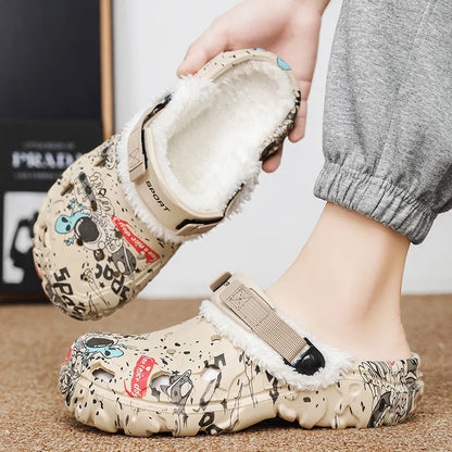 Mens Winter Warm Slippers Soft Indoor Women Slippers Summer Removable Sandals Men Non Slip Plush Fur Clogs Big Size Slippers 47