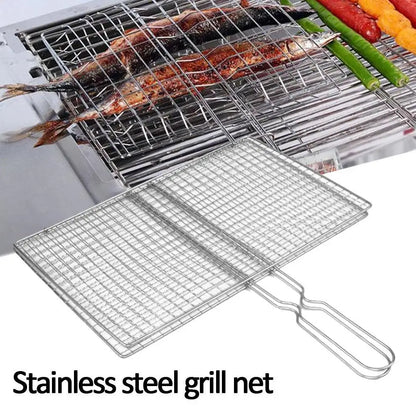 M/L Barbecue Grilling Basket Grill BBQ Net Steak Meat Fish Net Vegetable Silver Iron Mesh Clamp Barbecue Grilling Basket Grill