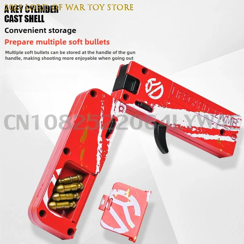 2.0 Upgraded Lifecard Alloy Folding Gun Toy Soft Bullet Blaster Shooting Model Pistol For Adults Kids Boys Christmas Gifts