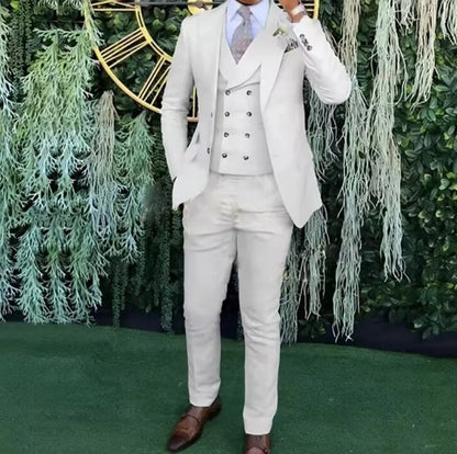 Men's slim-fit three-piece suit，Three-piece set of vest, blazer and trousers，Ideal for weddings, business and formal occasions