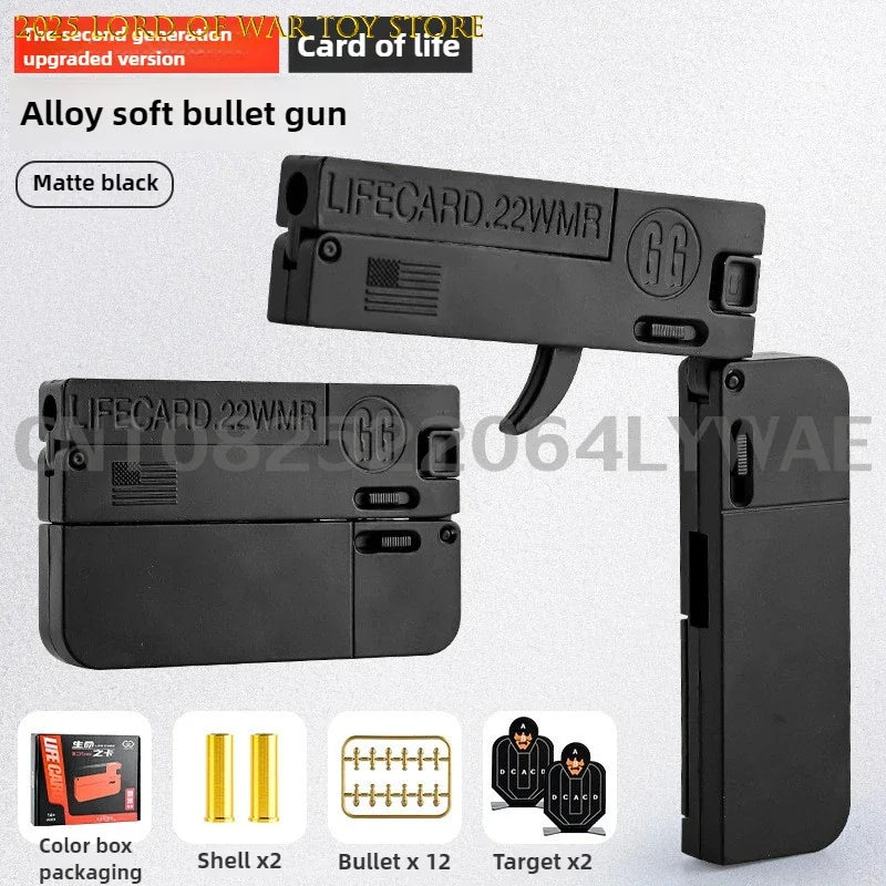 2.0 Upgraded Lifecard Alloy Folding Gun Toy Soft Bullet Blaster Shooting Model Pistol For Adults Kids Boys Christmas Gifts