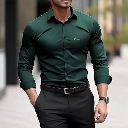 Men's Casual Long Sleeved Solid Color Loose Shirt in Autumn and Winter Slightly Elastic Can Be Worn on the Inside or Outside