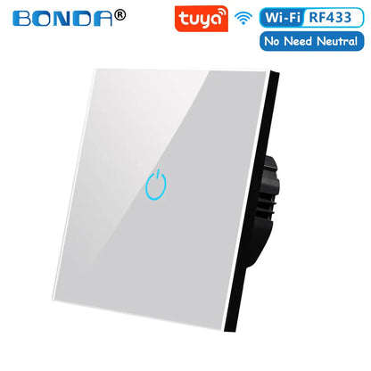 BONDA Smart Switch Alexa RF433 No Neutral Tuya Control Works With Google 1/2/3 Gang Smart Life Home Light WiFi Touch Switches 86