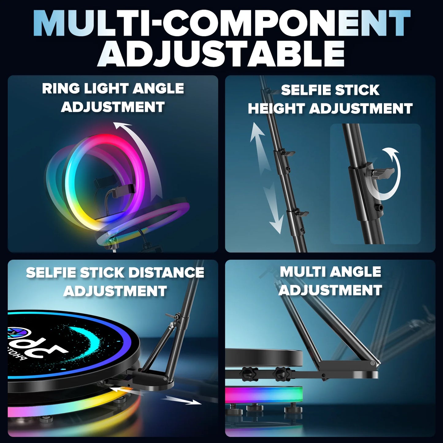 Rotating 360 Photo Booth Machine Selfie Stand Free Customize Logo With RGB Light App Remote Control For Parties Events With Case