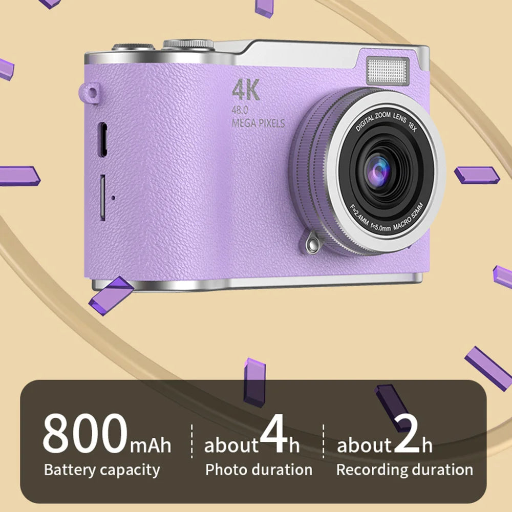 4K Digital Camera CCD 180° Flip Screen Selfie Camera 8X Digital Zoom 48MP Portable Digital Photography Camera with 32G Card