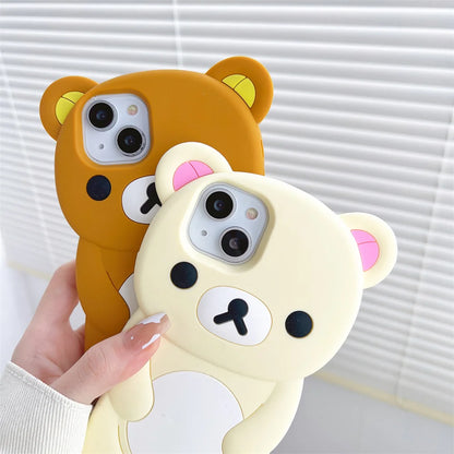 Cute Cartoon 3D Rilakkuma Phone Case For iPhone 16 15 14 13 12 11 Pro X XS Max XR 6 7 8 Plus 4 4S 5 5S SE Soft Silicone Cover