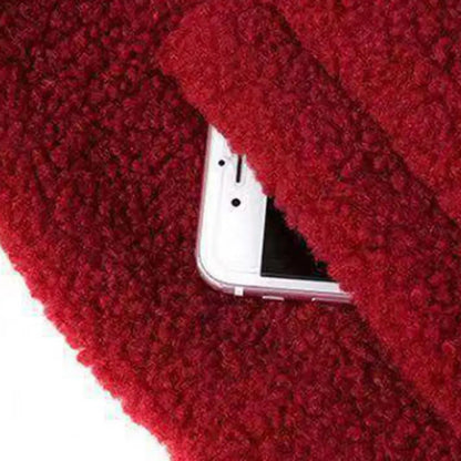 Winter Women Coat Thick Plush Stand Collar Zipper Closure Velvet Jacket Colorblock Long Sleeves Pockets Cardigan Outerwear