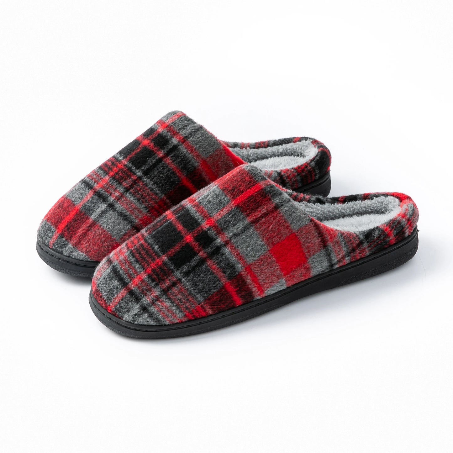 Pmoiste Soft Felt Plaid House Slippers Men Comfortable Warm Memory Foam Cushion Designer Living Room Shoes Slip-on Winter Indoor