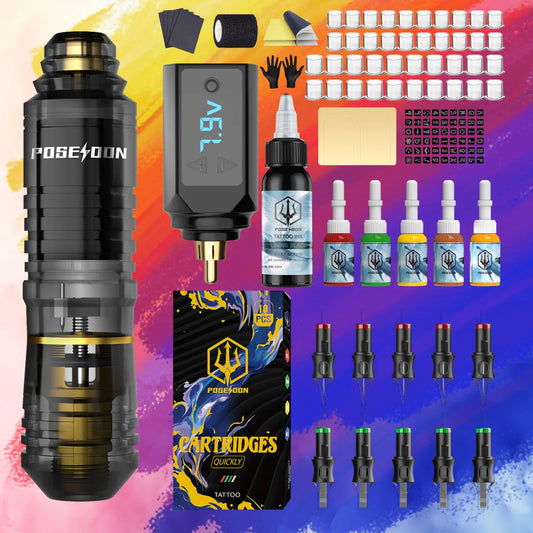 POSEIDON Tattoo Kit 10PCS Tattoo Needles Tattoo Pen Kit High Power Tattoo Power Supply Tattoo Machine Kit
