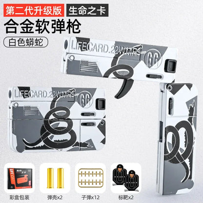 2.0 Upgraded Lifecard Alloy Folding Gun Toy Soft Bullet Blaster Shooting Model Pistol For Adults Kids Boys Christmas Gifts