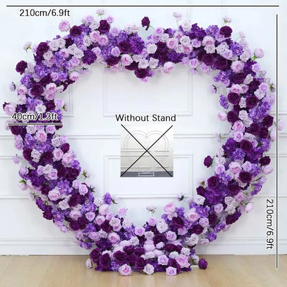 Luxury Red Rose Floral Arrangement Cloth Base Heart-Shaped Frame Arch Wedding Backdrop Decor Window Display Props A8869