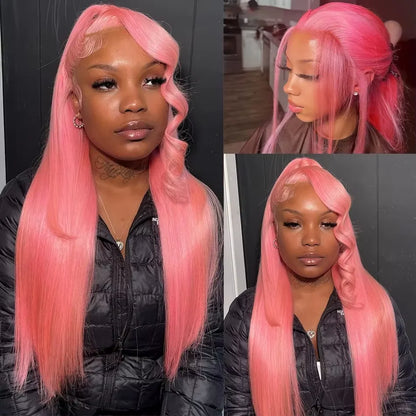 30 Inch Lace Front Wig Human Hair 13x6 Straight Pink HD Lace Frontal Wig Human Hair Pink Lace Front Wig Human Hair For Women