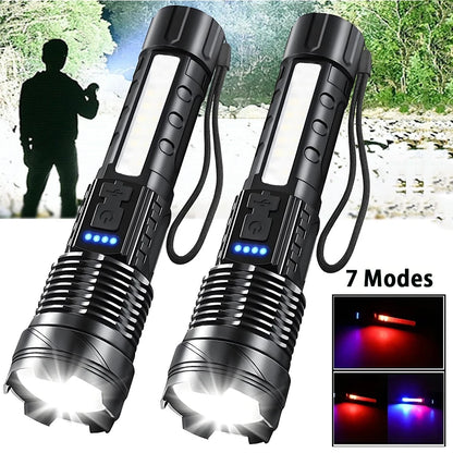 Rechargeable LED Flashlights, Super Bright Handheld Flashlight, 7 Modes with COB Work Light, Tactical Flash Light for Home