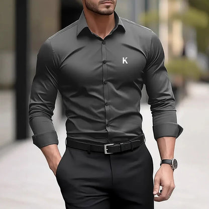 Men's Casual Long Sleeved Solid Color Loose Shirt in Autumn and Winter Slightly Elastic Can Be Worn on the Inside or Outside