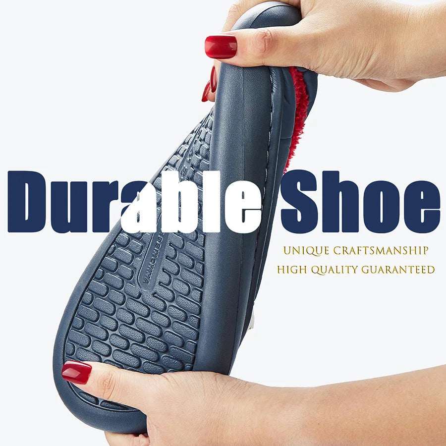 Pmoiste Cute Slippers For Men Embroider Cushion Platform House Shoes Durable Comfortable Warm Living Room Slip-on Winter Indoor