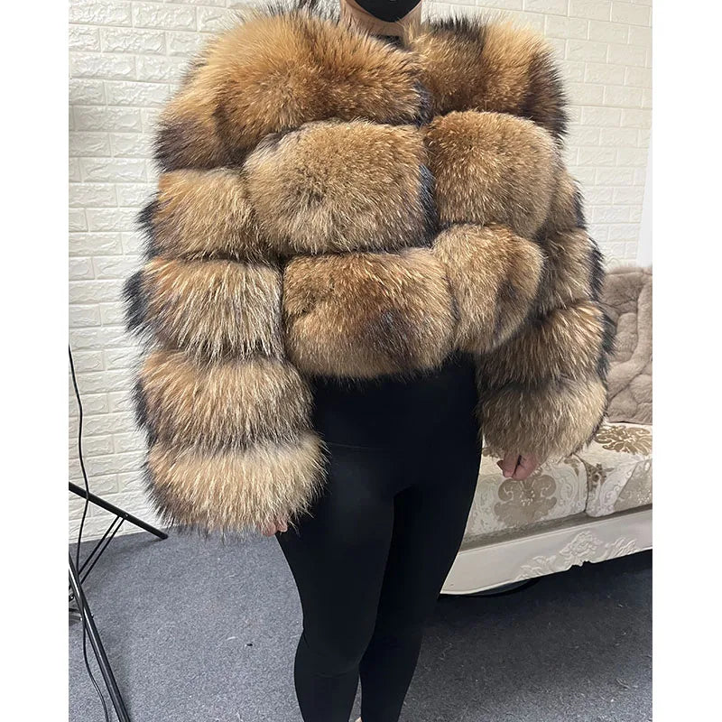 Plus Size Tops Brown Fur Maomaokong Obese Women's Outerwear Natural Raccoon Real Fur Coat Winter Jacket Female Clothing 4xl
