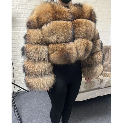 Plus Size Tops Brown Fur Maomaokong Obese Women's Outerwear Natural Raccoon Real Fur Coat Winter Jacket Female Clothing 4xl