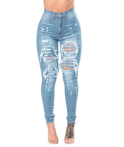 Women's Ripped Jeans Distressed Denim Pants Embroidered Tall Girl Stretch Skinny Hole Boyfriend Mexico Brazil Style