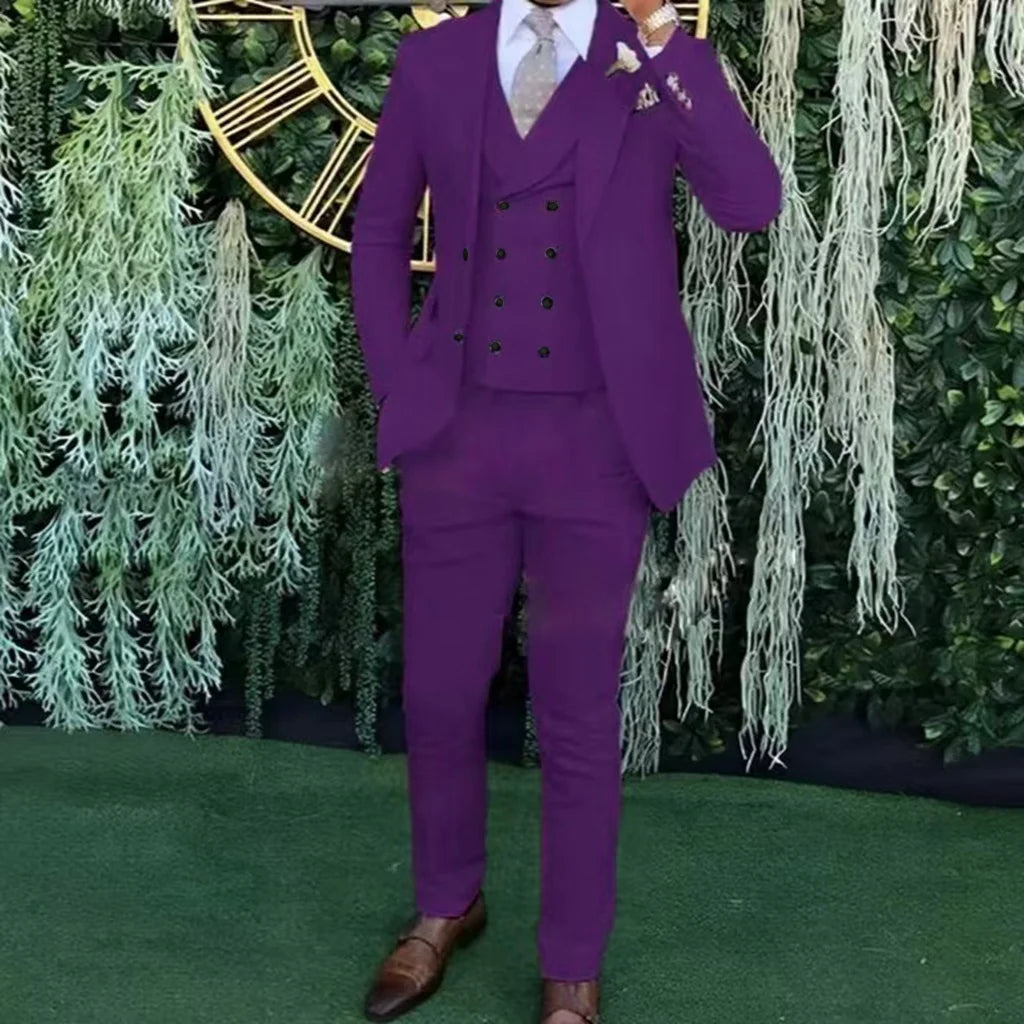 Men's slim-fit three-piece suit，Three-piece set of vest, blazer and trousers，Ideal for weddings, business and formal occasions