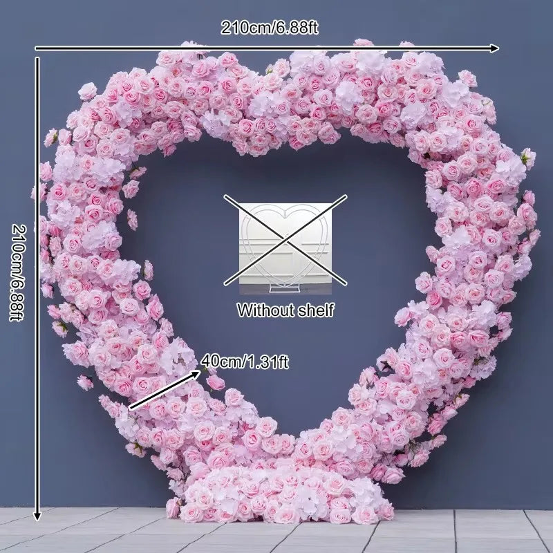 Luxury Red Rose Floral Arrangement Cloth Base Heart-Shaped Frame Arch Wedding Backdrop Decor Window Display Props A8869