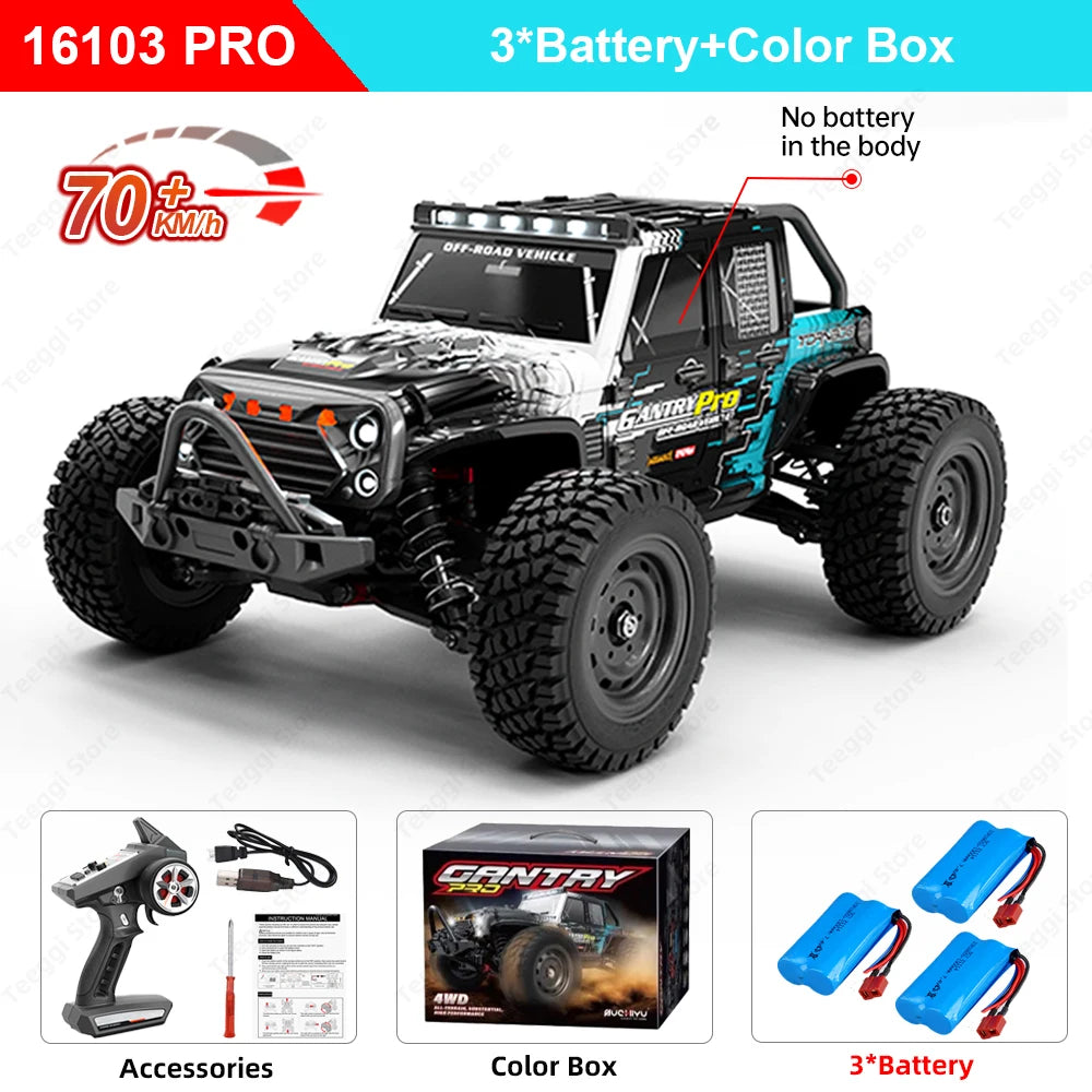 Teeggi 16101 /16102 PRO 1:16 High Speed RC Car With LED Light Drift 70KM/H 4WD RC Off-Road Car Monster Truck Toy For Kid Gifts