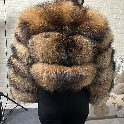 Plus Size Tops Brown Fur Maomaokong Obese Women's Outerwear Natural Raccoon Real Fur Coat Winter Jacket Female Clothing 4xl