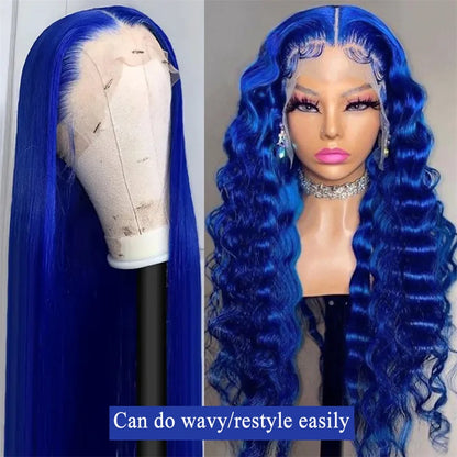 13x6 Glueles HD Blue Lace Front Wig 100% Vietnamese Human Hair Wigs On Clearance Sale Royal Blue Bone Straight Lace Frontal Wig