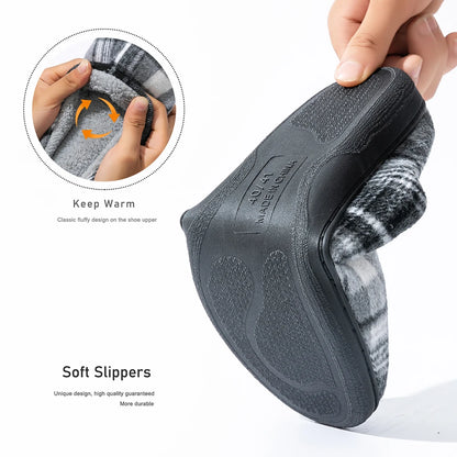 Pmoiste Soft Felt Plaid House Slippers Men Comfortable Warm Memory Foam Cushion Designer Living Room Shoes Slip-on Winter Indoor